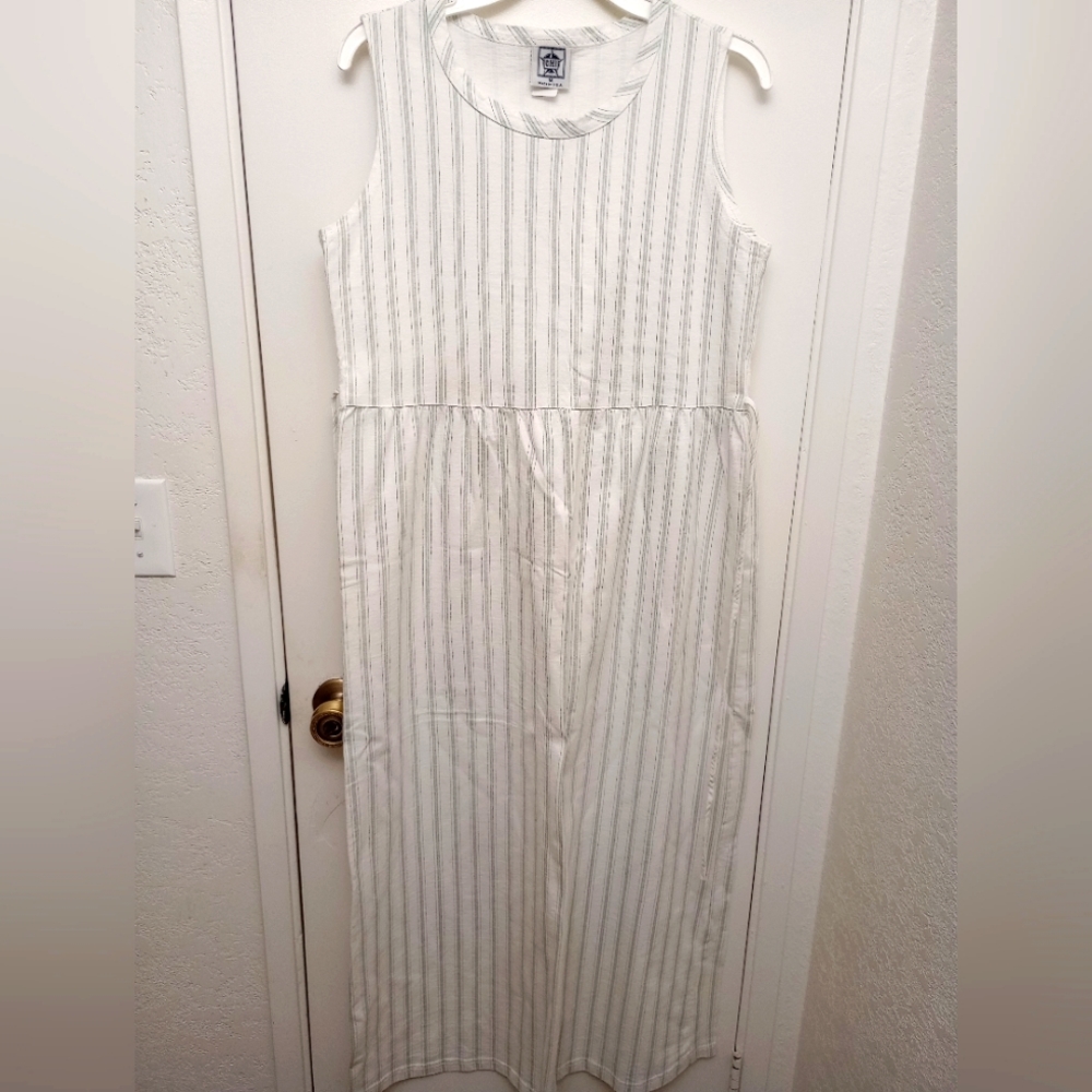 Vintage Cottage Core 100% Cotton Sleeveless Striped Maxi Dress